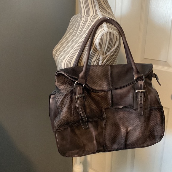 Brown patchwork pattern tote - Picture 7 of 7